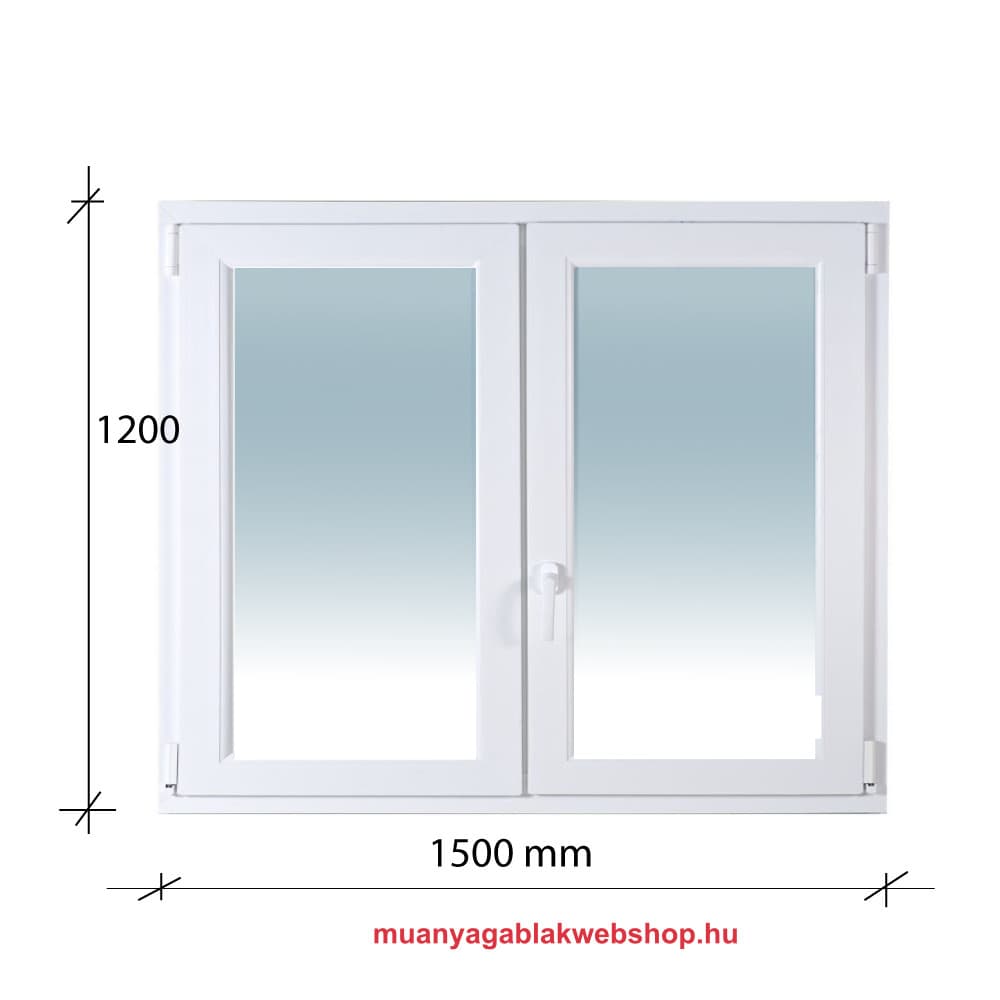 150×120 Kétszárnyas Középen felnyíló + Bukó – Nyíló műanyag ablak 2 rétegű üvegezéssel termékfotó